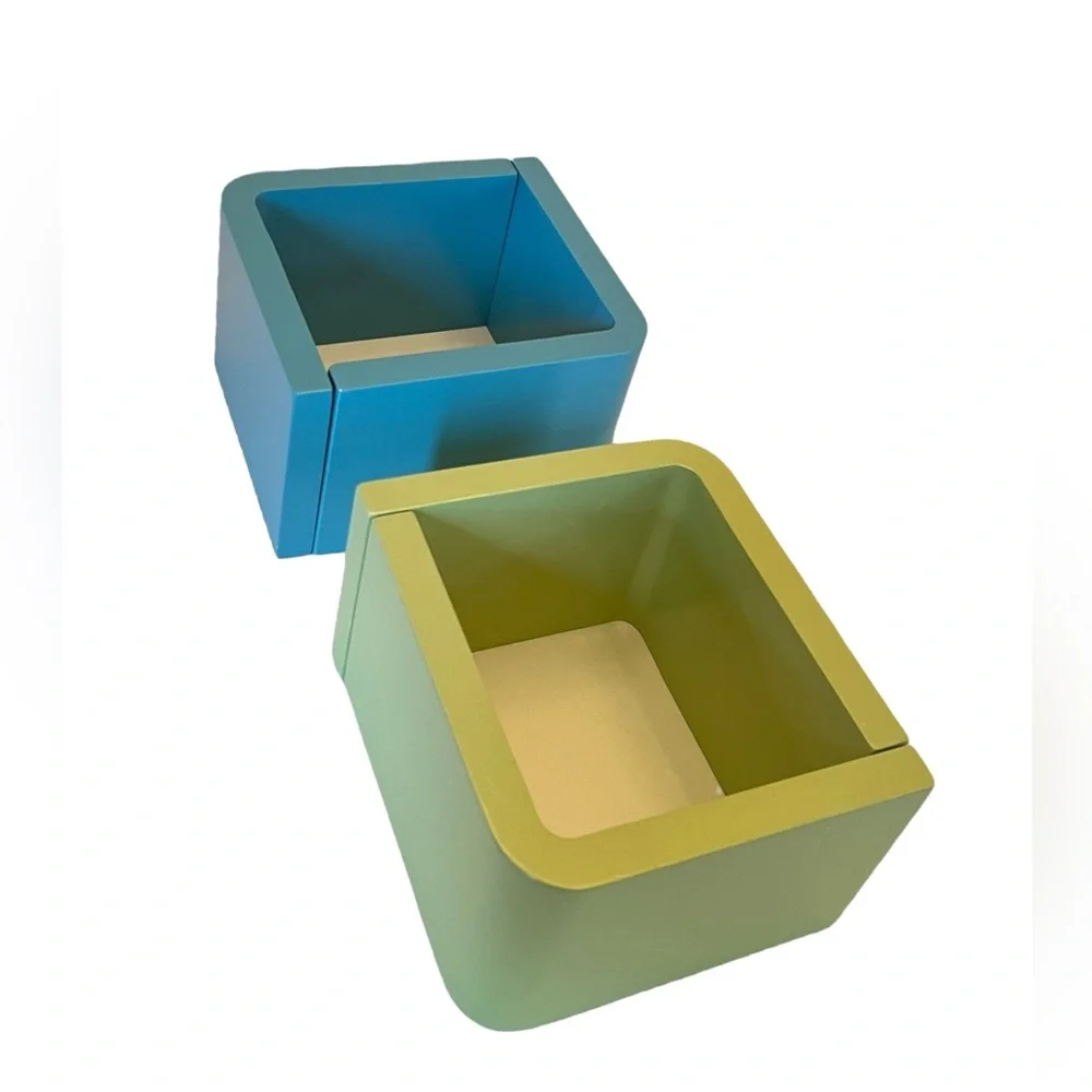 VTG Mod 4 Pc L-Shaped Wall Book Trinket Shelf Lot Lime Green & Aqua Blue